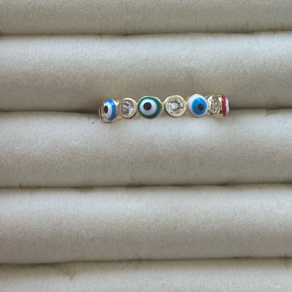 Gold Evil Eye Bracelet with Blue and Red Accents